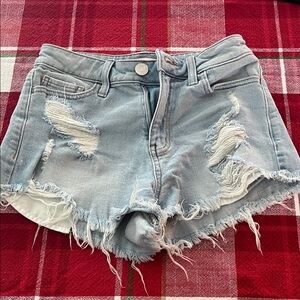 Distressed Light Blue Denim Shorts Super High Rise